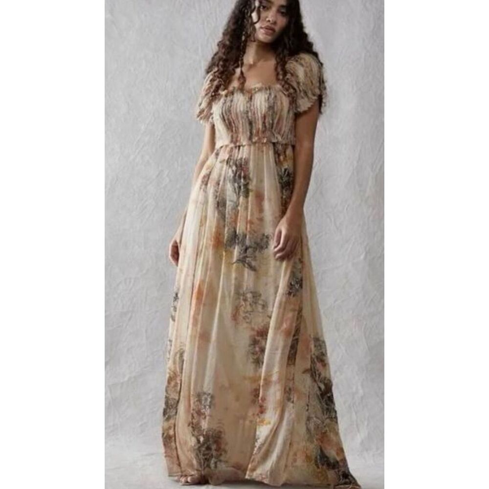 NWT Free People Irina Embellished Raw Edges Floral print Vintage Dress size L Re - Picture 5 of 10